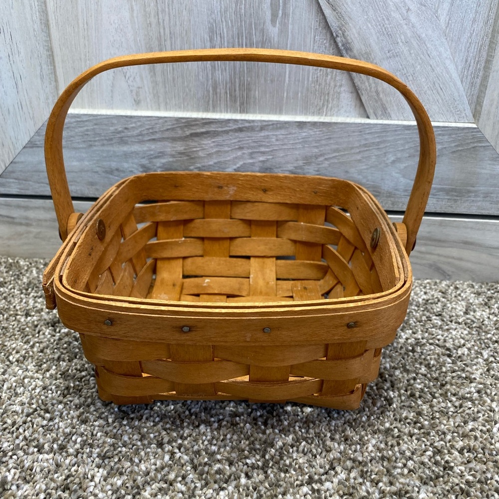 1994 Small Square Longaberger Basket with Handle 6.5”x6.5”